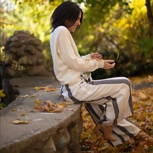 100% cotton striped wide leg pants